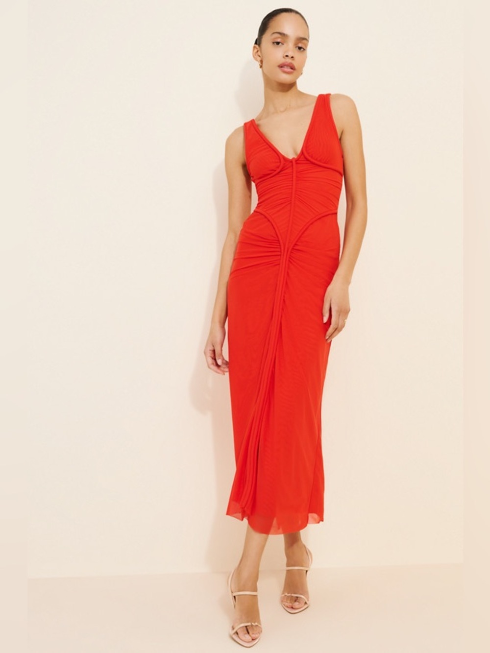 Significant Other Tillie maxi dress Red Ruched V-Neck Size 2